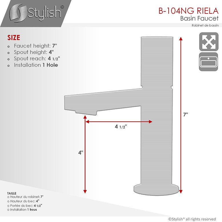 Stylish Single Handle Modern Bathroom Basin Sink Faucet in Matte Black with Gold accents Finish B-104NG