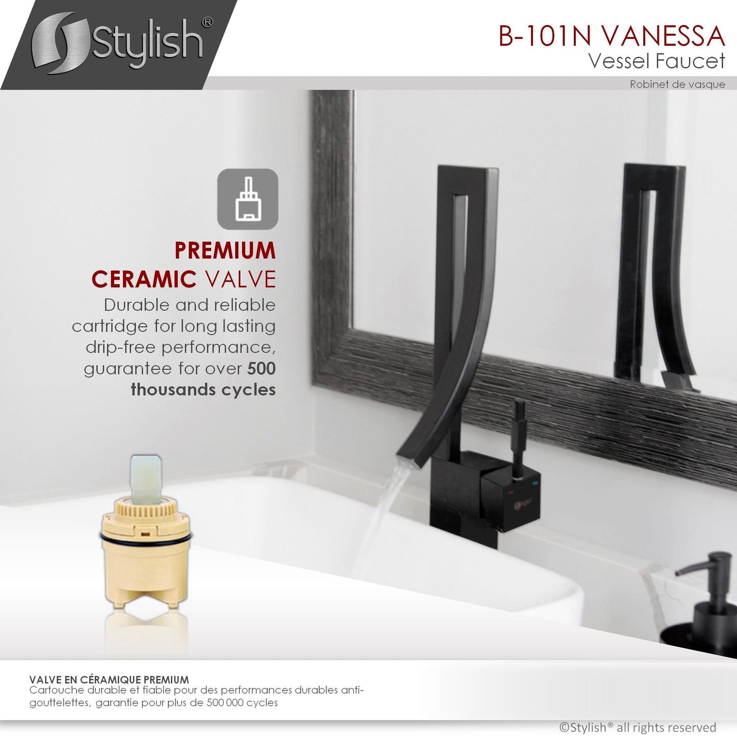 Stylish Vanessa 17.5" Bathroom Faucet Single Handle Matte Black Finish B-101N