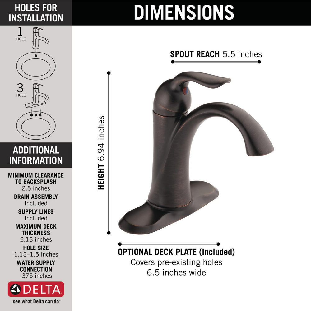 Delta LAHARA Single Handle Bathroom Faucet- Venetian Bronze