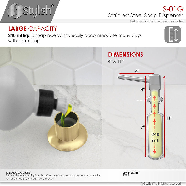 Stylish Stainless Steel Soap Dispenser Pump Liquid Hand Lotion Dispenser S-01G