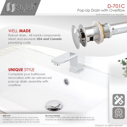 Stylish Pop-Up Drain with Overflow D-701C