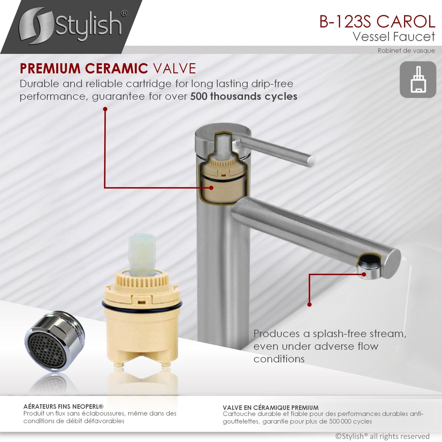 Stylish Carol 11.62" Bathroom Vessel Faucet Single Handle Brushed Stainless Steel Finish B-123S