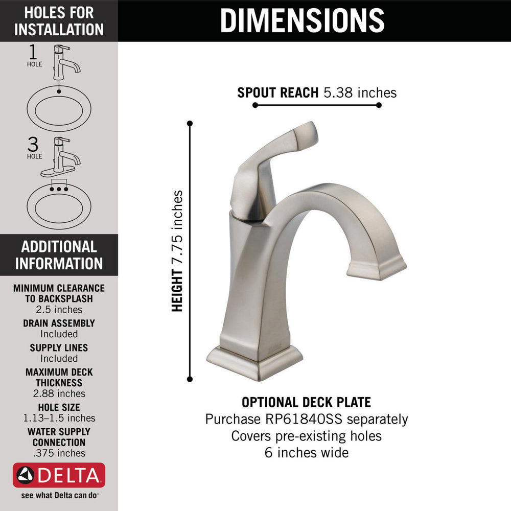 Delta DRYDEN Single Handle Bathroom Faucet- Stainless