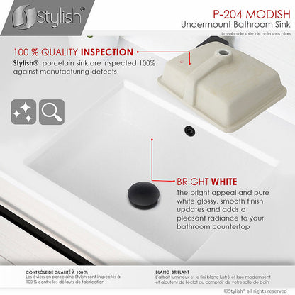 Stylish Modish 19.5" x 15.5" Rectangular Undermount Bathroom Sink with Overflow Polished Chrome P-204