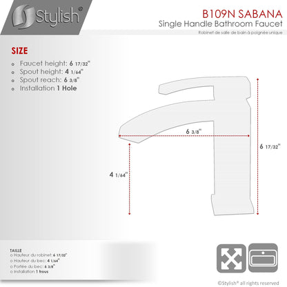Stylish Sabana Single Handle 7" Bathroom Faucet for Single Hole Brass Basin Mixer Tap, Matte Black Finish B-109N