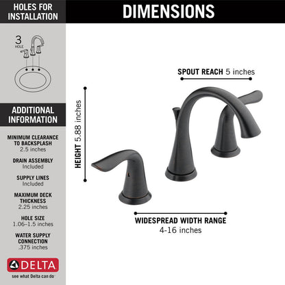 Delta LAHARA Two Handle Widespread 3 Hole Bathroom Faucet- Venetian Bronze