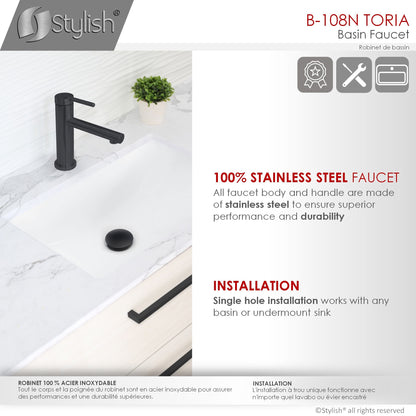 Stylish Toria 6" Single Handle Basin Bathroom Faucet in Matte Black Finish B-108N