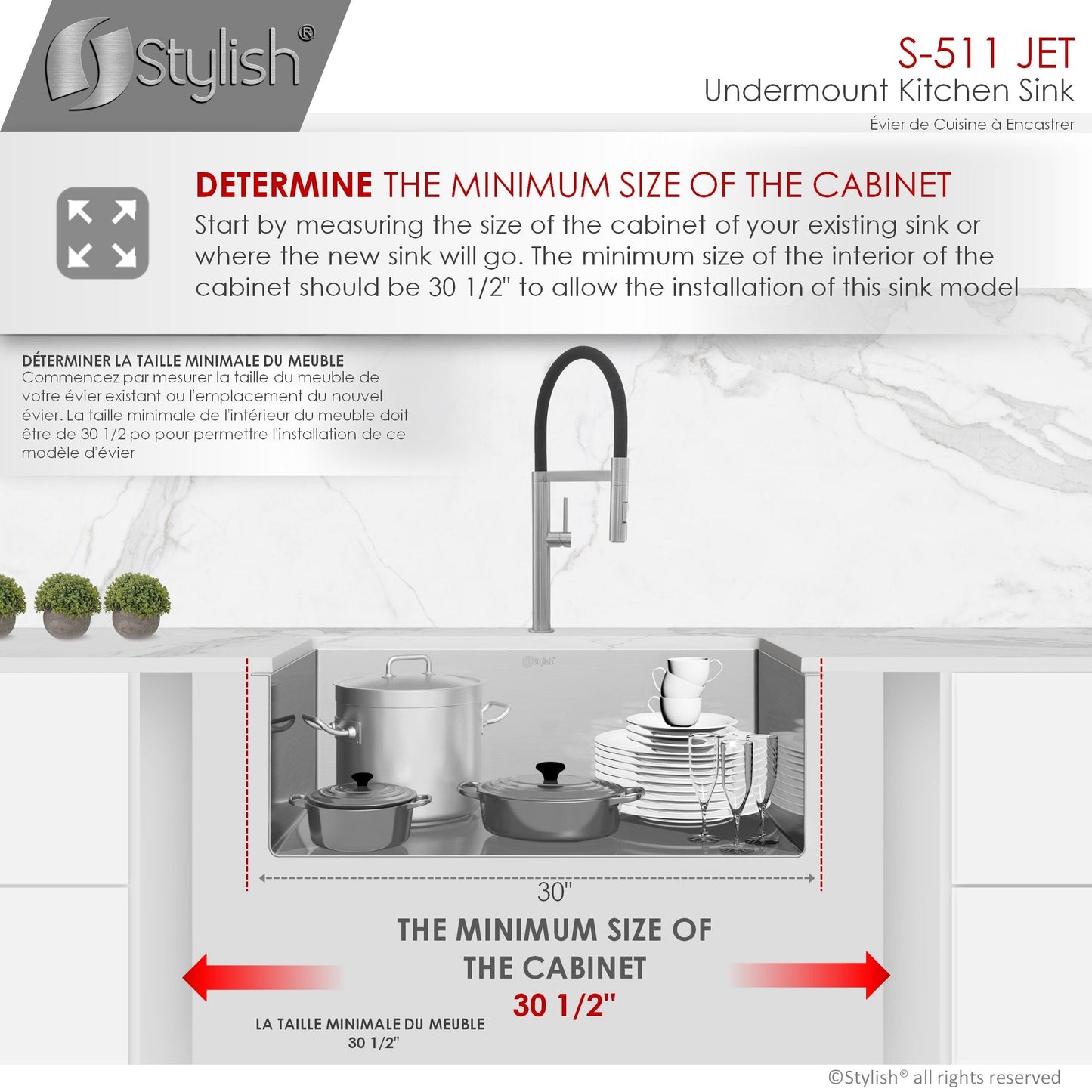 Stylish Jet 30" x 18" Single Bowl Stainless Steel Kitchen Sink with Square Strainer S-511XG
