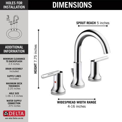 Delta TRINSIC Two Handle Widespread 3 Hole Bathroom Faucet- Chrome