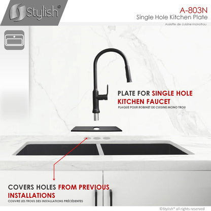 Stylish Kitchen Faucet Plate Hole Cover Deck Plate Escutcheon in Matte Black Finish A-803N