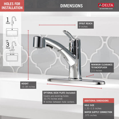 Delta COLLINS Single Handle Pull-Out Kitchen Faucet- Chrome