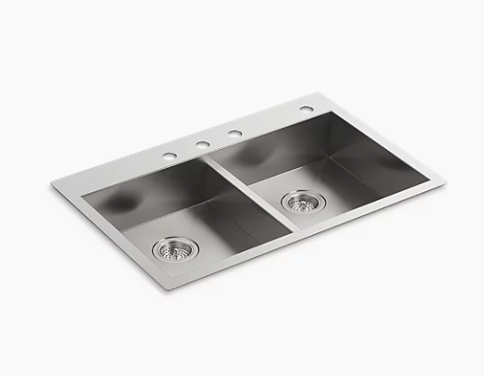Kohler Vault 33" X 22" X 6-5/16" Double-equal Dual-mount Kitchen Sink With 4 Faucet Holes