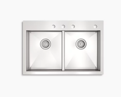 Kohler Vault 33" X 22" X 6-5/16" Double-equal Dual-mount Kitchen Sink With 4 Faucet Holes