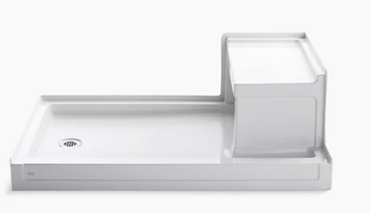 Kohler Tresham 60" x 36" single threshold left-hand drain shower base with integral right-hand seat - White