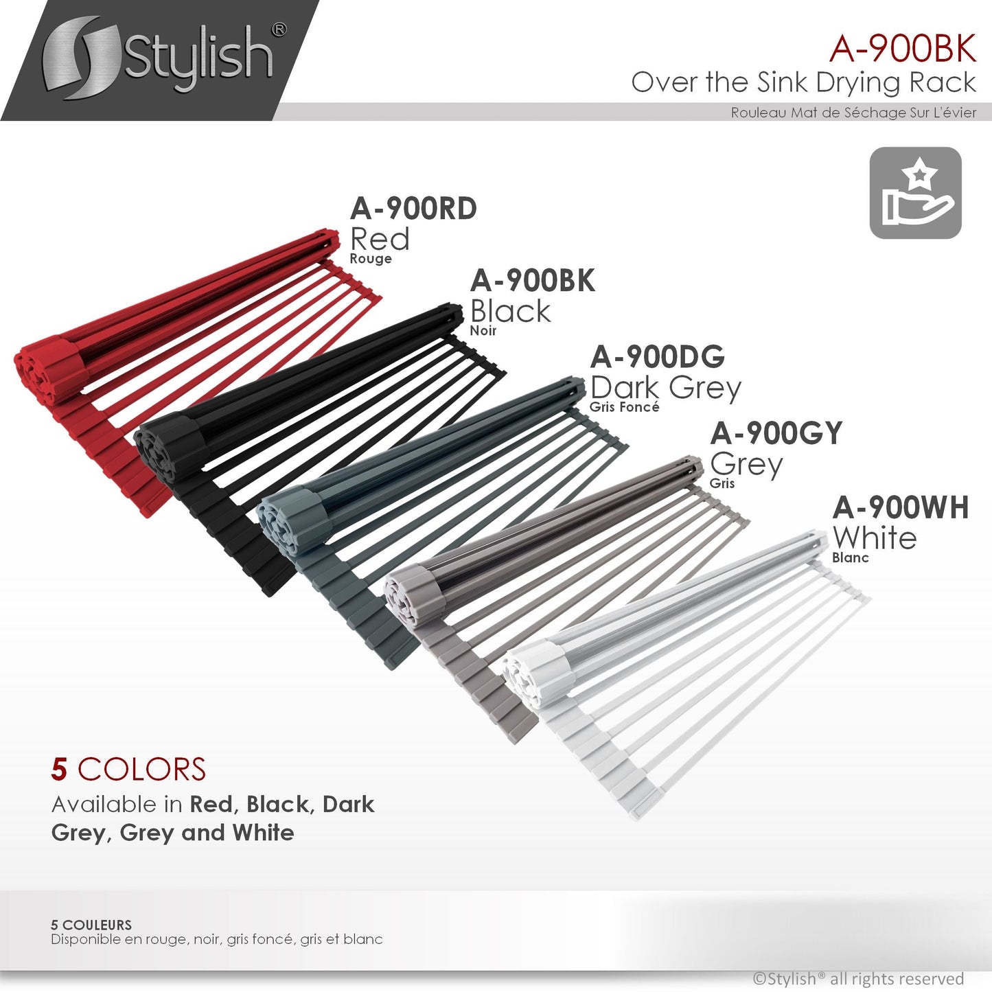 Stylish 20" Over the Sink Roll-up Drying Rack Black A-900BK