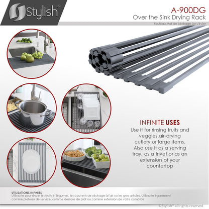 Stylish 20" Over the Sink Roll-up Drying Rack Dark Gray A-900DG