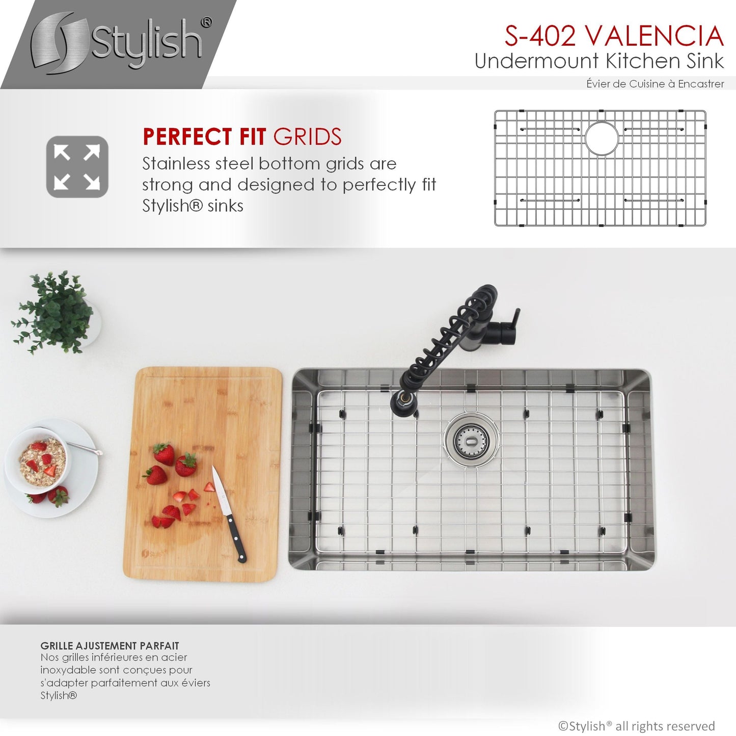 STYLISH Valencia 31.13" x 18" Single Bowl Undermount Stainless Steel Kitchen Sink S-402G