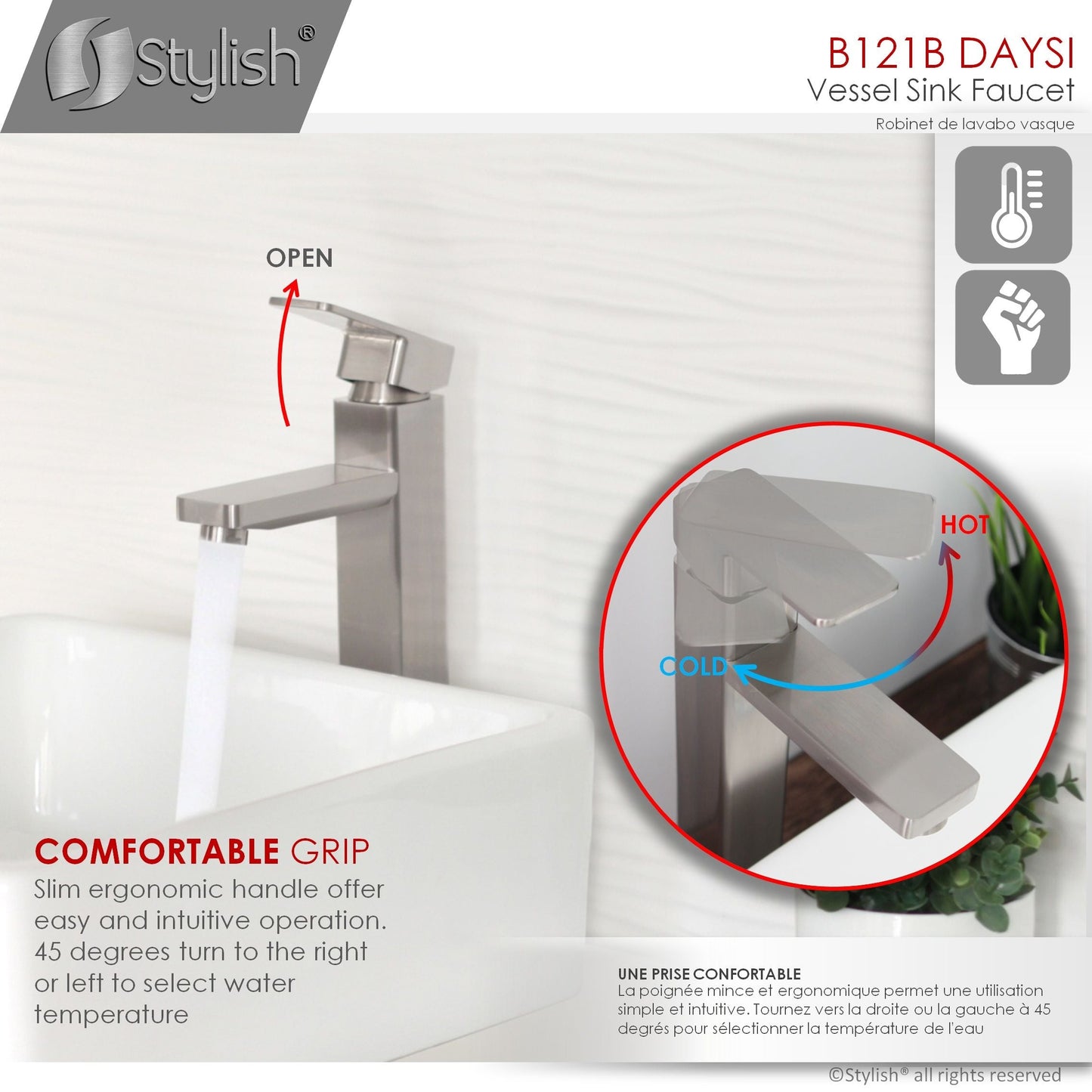 Stylish Daysi Brushed Nickel 12" Single-Hole Vessel Sink Bathroom Faucet B-121B