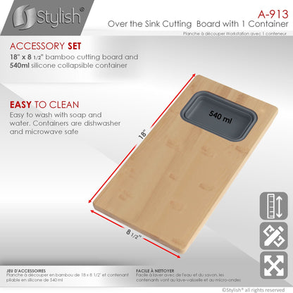 Stylish 18" Over The Sink Serving Board With 1 Container A-913