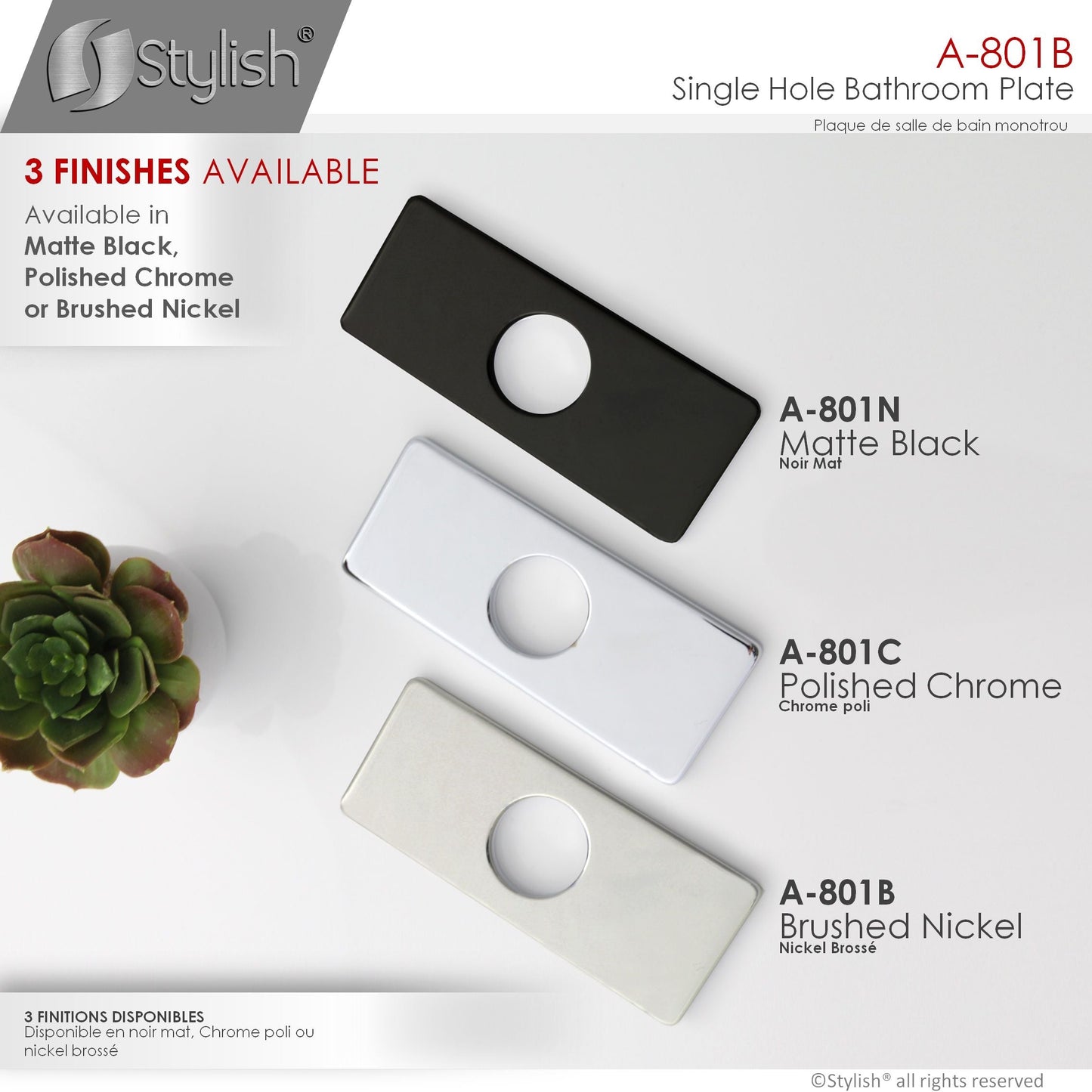 Stylish Single Hole Bathroom Faucet Plate in Brushed Nickel Finish A-801B