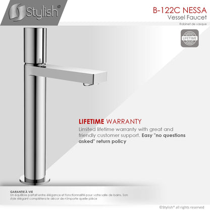 Stylish Nessa 12.5" Single Handle Bathroom Vessel Faucet, Polished Chrome Finish B-122C
