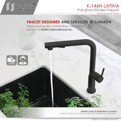 Stylish Latina 13" Kitchen Faucet Single Handle Pull Down Dual Mode Matte Black Finish K-146N