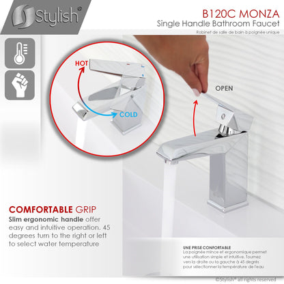 Stylish Monza Single Handle 6.5" Bathroom Faucet for Single Hole Brass Basin Mixer Tap, Polished Chrome Finish B-120C