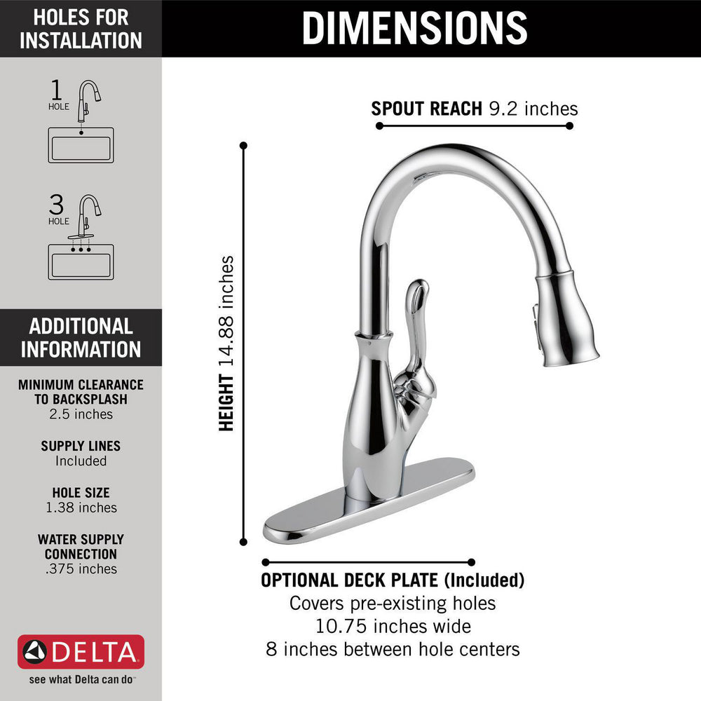 Delta LELAND Single Handle Pull-Down Kitchen Faucet with ShieldSpray Technology- Chrome