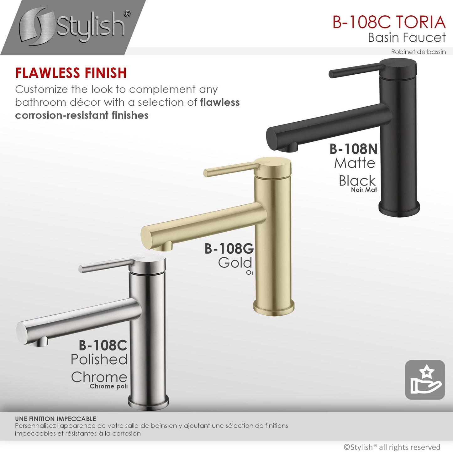 Stylish Toria 6" Single Handle Basin Bathroom Faucet in Stainless Steel Finish B-108S