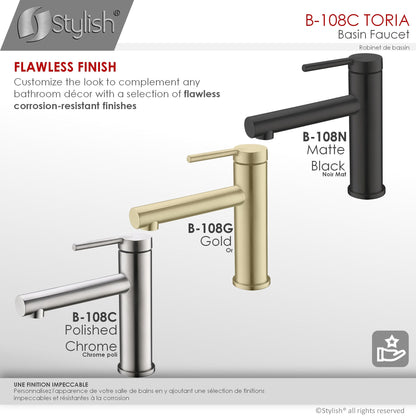 Stylish Toria 6" Single Handle Basin Bathroom Faucet in Stainless Steel Finish B-108S