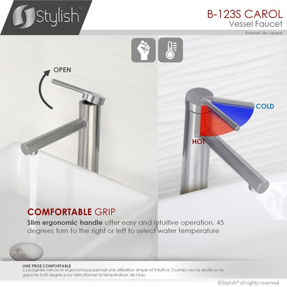 Stylish Carol 11.62" Bathroom Vessel Faucet Single Handle Brushed Stainless Steel Finish B-123S