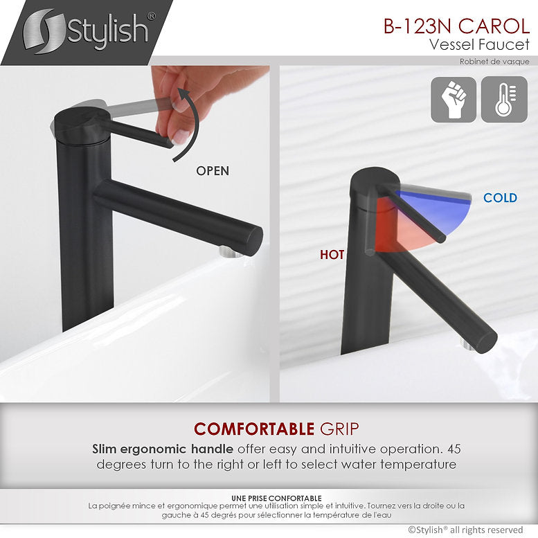 Stylish Stylish Carol Bathroom Faucet Single Handle Matte Black Finish B-123N