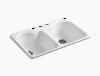 Kohler Hartland 33" X 22" X 9-5/8" Top-mount Double-equal Kitchen Sink With 4 Faucet Holes - White