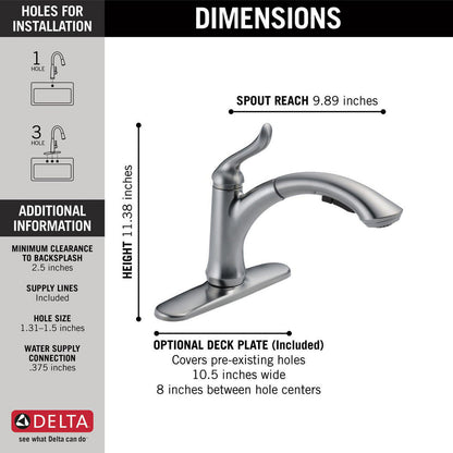 Delta LINDEN Single Handle Pull-Out Kitchen Faucet- Arctic Stainless