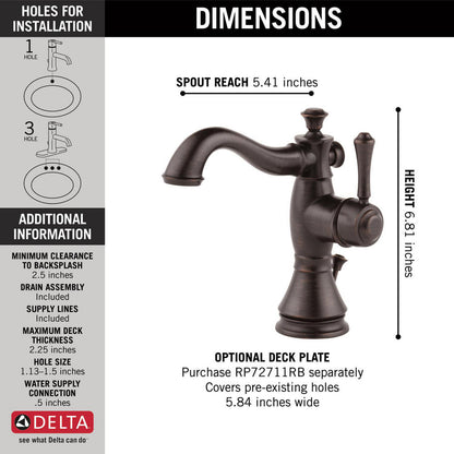 Delta CASSIDY Single Handle Bathroom Faucet- Venetian Bronze