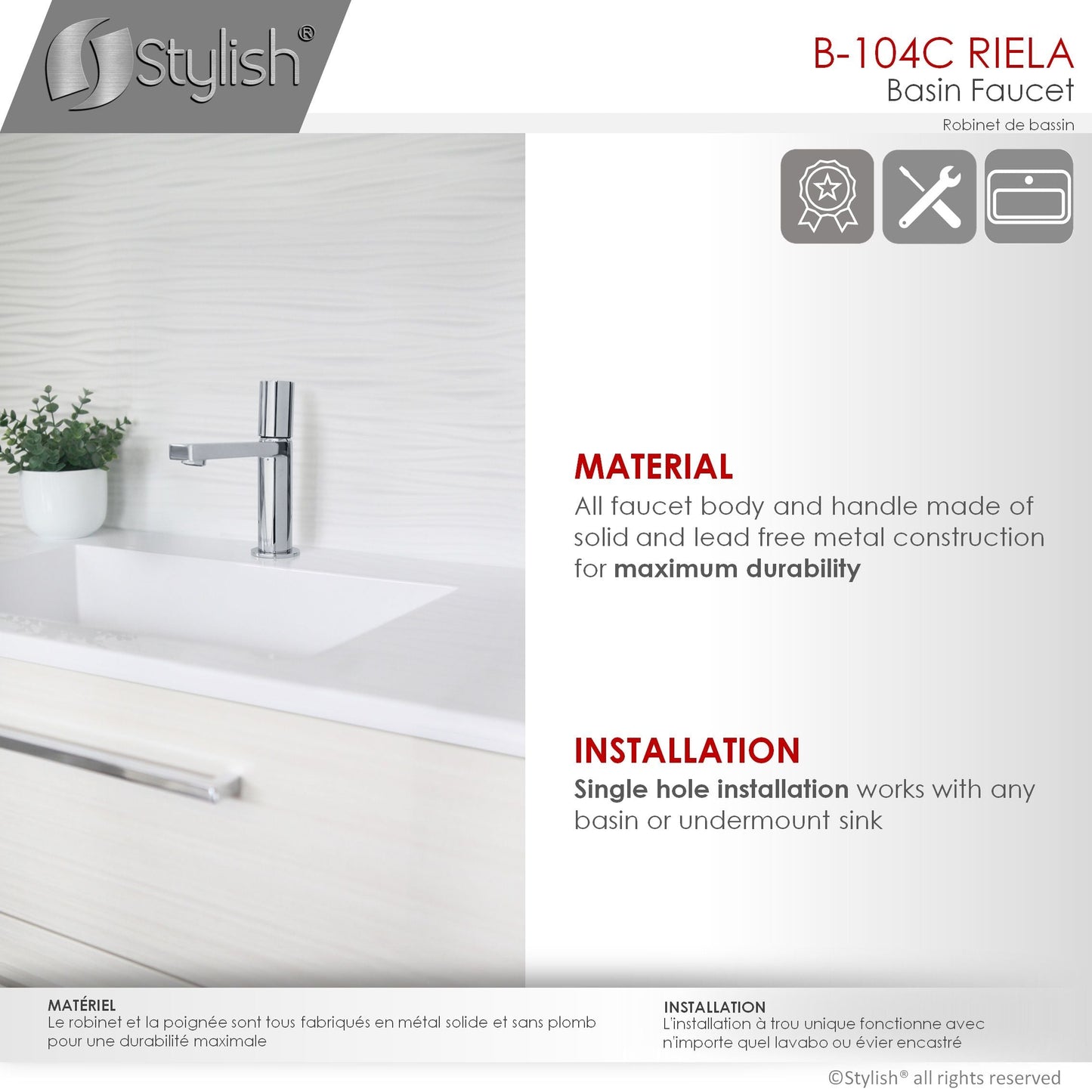 Stylish Riela 7" Single Handle Modern Bathroom Basin Faucet in Polished Chrome Finish B-104C