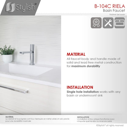 Stylish Riela 7" Single Handle Modern Bathroom Basin Faucet in Polished Chrome Finish B-104C