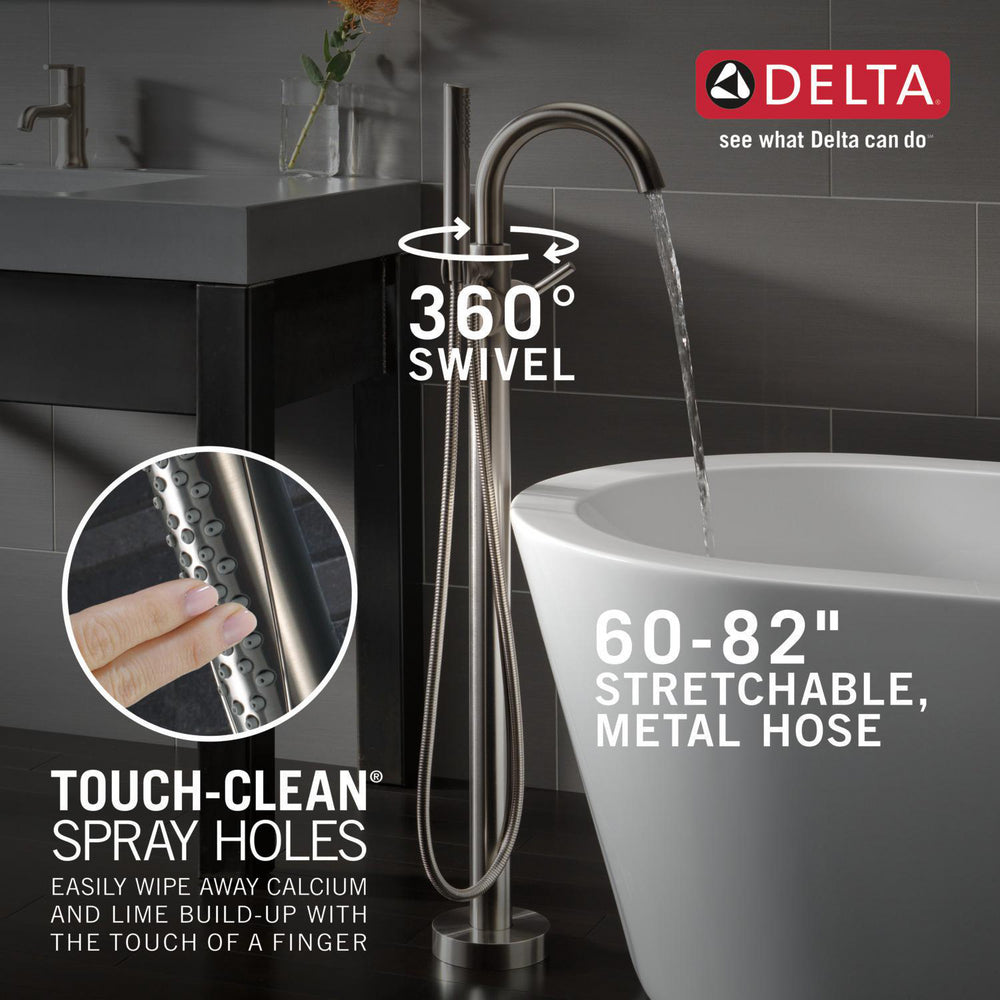 Delta TRINSIC Single Handle Floor Mount Tub Filler Trim with Hand Shower -Stainless Steel (Valves Sold Separately)