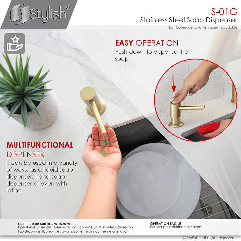 Stylish Stainless Steel Soap Dispenser Pump Liquid Hand Lotion Dispenser S-01G