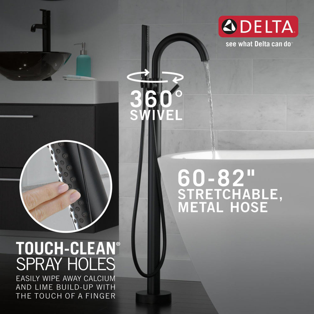 Delta TRINSIC Single Handle Floor Mount Tub Filler Trim with Hand Shower -Matte Black (Valves Sold Separately)