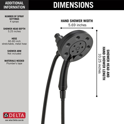 Delta H2Okinetic In2ition 4-Setting Two-in-One Shower- Matte Black