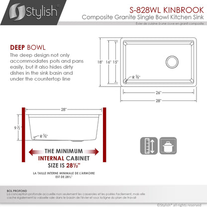 Stylish Kinbrook 28" x 18" Dual Mount Workstation Single Bowl Gray Composite Granite Kitchen Sink with Built in Accessories