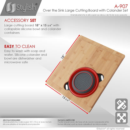 Stylish 16" Over The Sink Large Cutting Board With Colander Set A-907