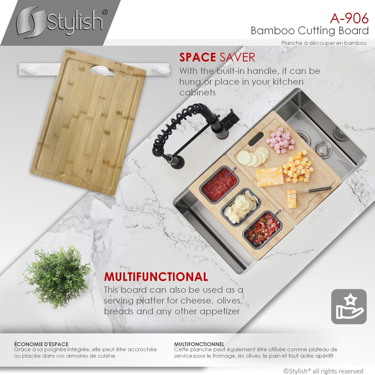 Stylish Stylish 16" Workstation Sink Bamboo Cutting Board A-906
