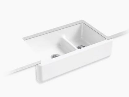 Kohler Whitehaven 35-11/16" X 21-9/16" X 9-5/8" Smart Divide Undermount Double-bowl Large/medium Farmhouse Kitchen Sink With Tall Apron