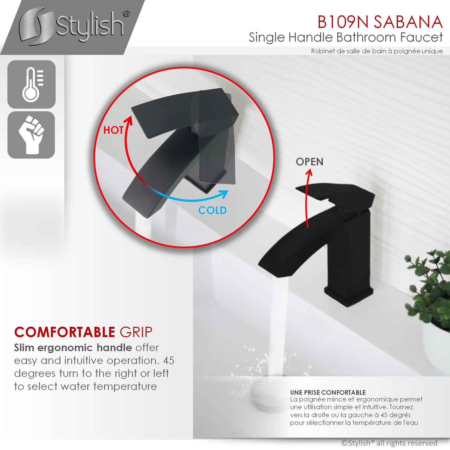 Stylish Sabana Single Handle 7" Bathroom Faucet for Single Hole Brass Basin Mixer Tap, Matte Black Finish B-109N