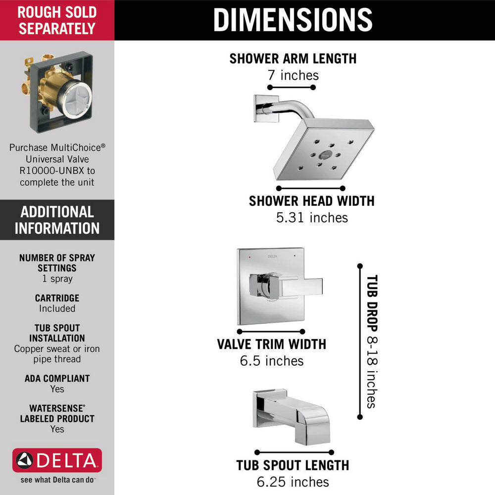 Delta ARA Monitor 14 Series H2Okinetic Tub & Shower Trim -Chrome (Valve Sold Separately)