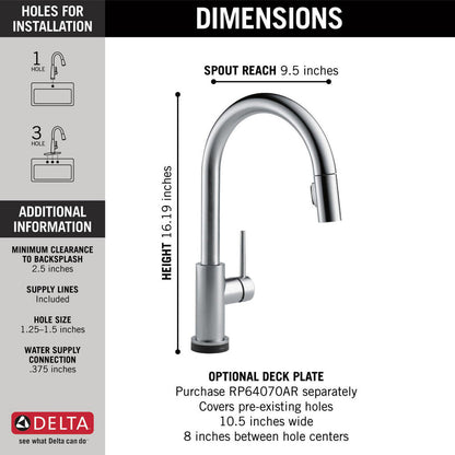 Delta TRINSIC VoiceIQ Single-Handle Pull-Down Kitchen Faucet with Touch2O Technology- Arctic Stainless
