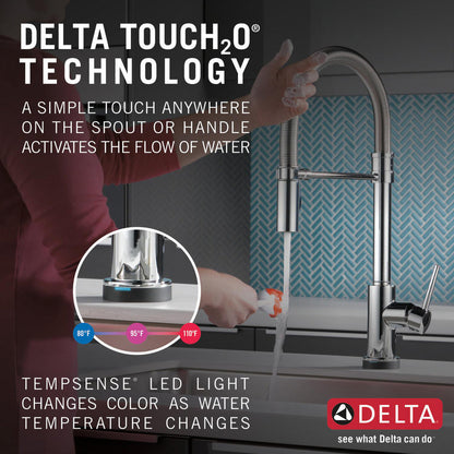 Delta TRINSIC PRO 19.5" Single Handle Pull-Down Spring Spout Kitchen Faucet with Touch2O Technology- Chrome