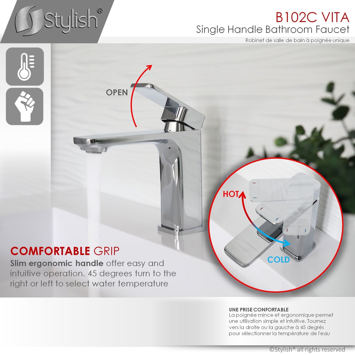 Stylish Vita Single Handle 6" Bathroom Faucet for Single Hole Brass Basin Mixer Tap, Polished Chrome Finish B-102C